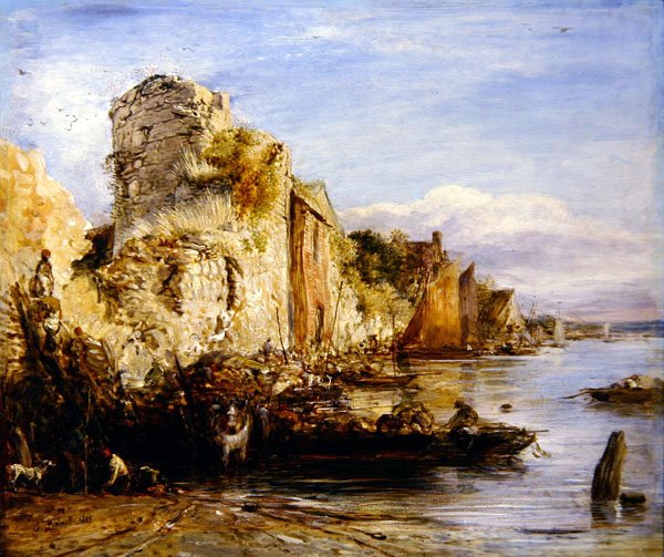 Lossen van boten, Southampton Castle door John Linnell