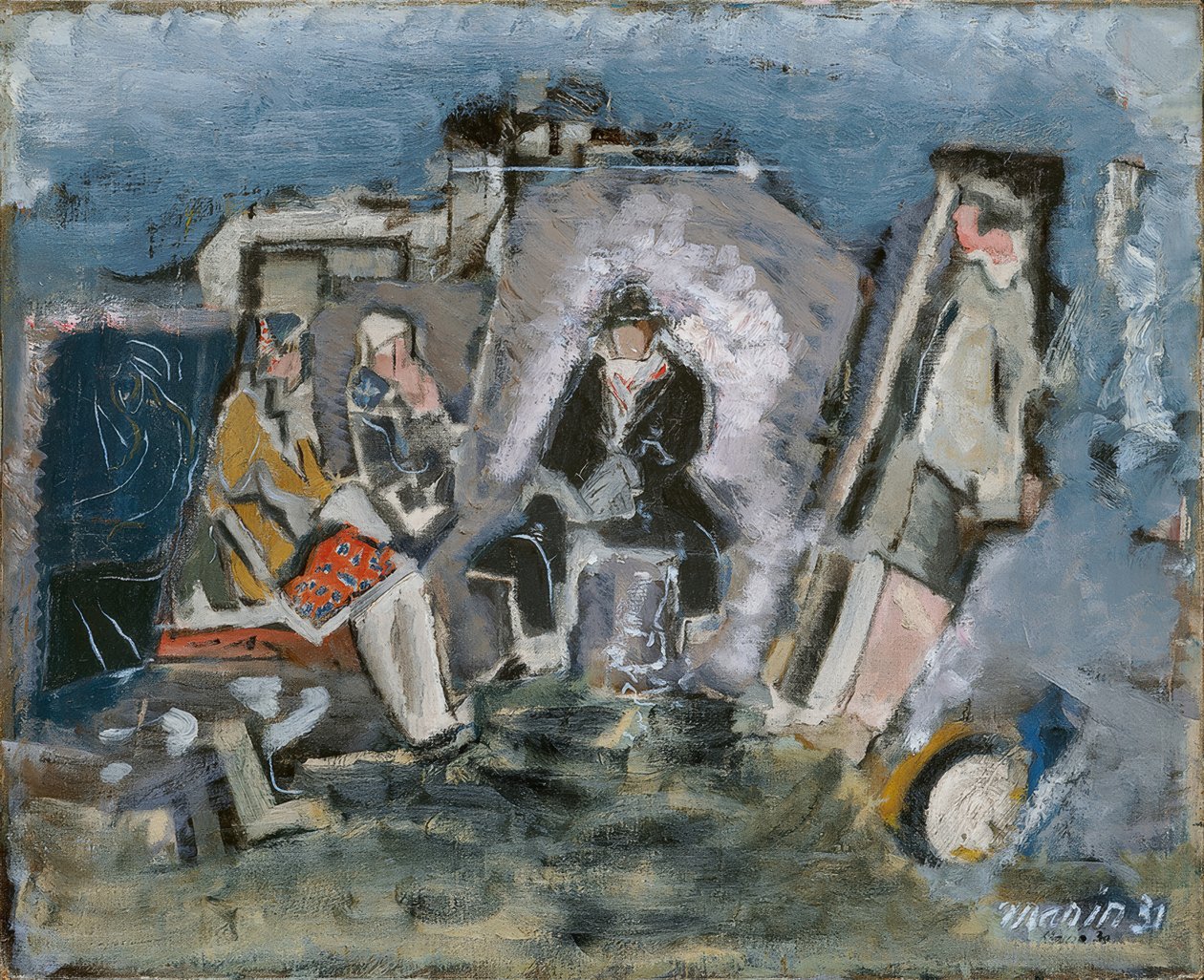 Figuren in een wachtkamer door John Marin