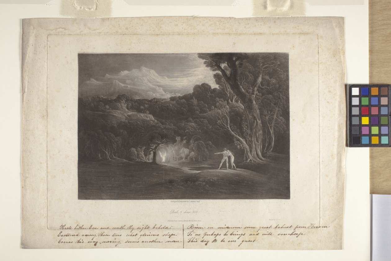 Het paradijs - de nadering van de aartsengel Rafaël (mezzotint) door John Marin