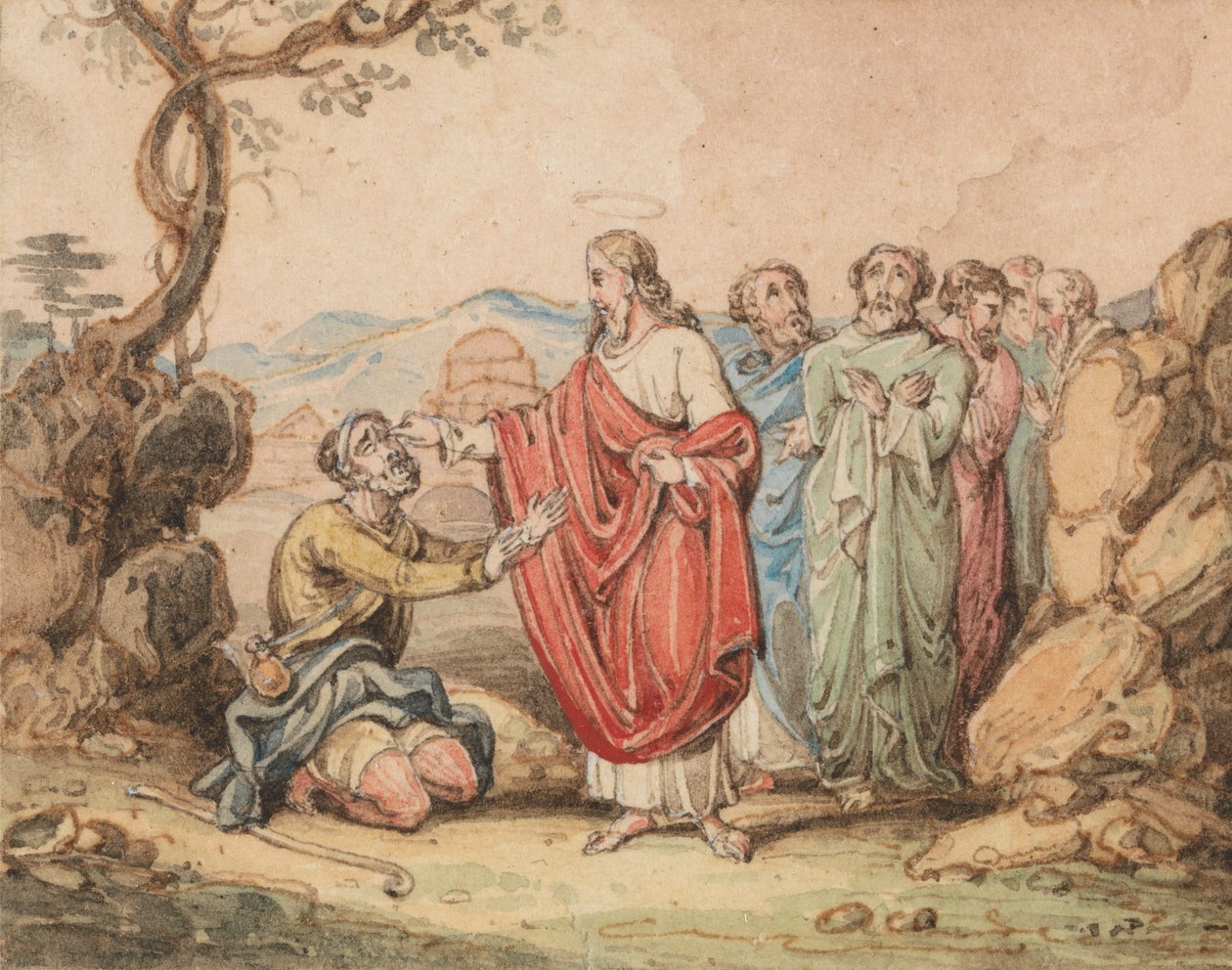 Christus geneest een blinde man door John Martin