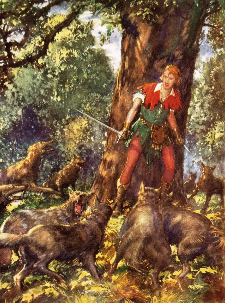 Robin Hood gevangen door wolven door John Millar Watt