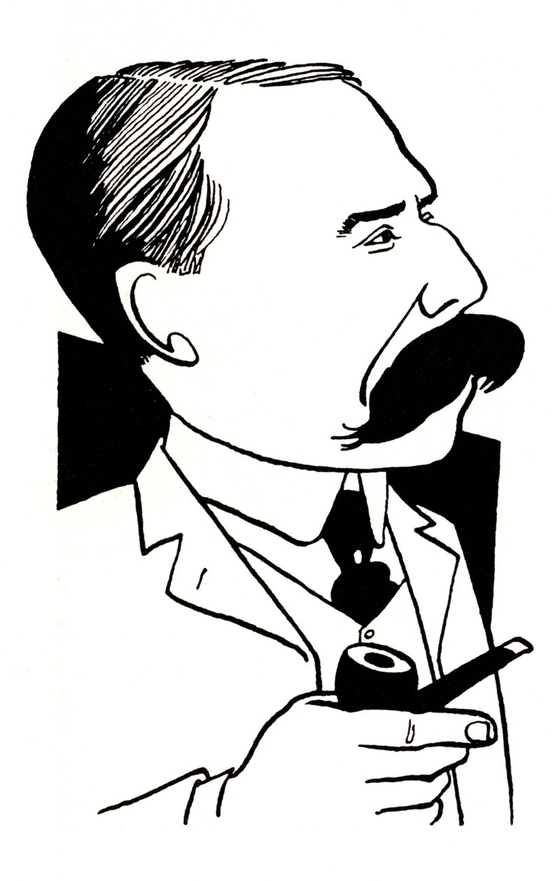 Edward Elgar - karikatuur met pijp door John Minnion