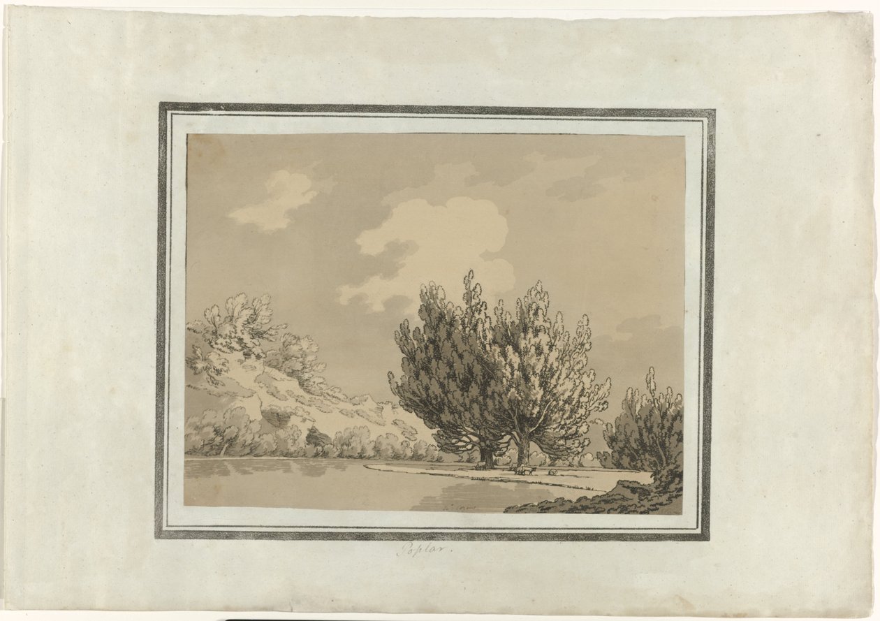 Populier door John Robert Cozens (signed by artist)