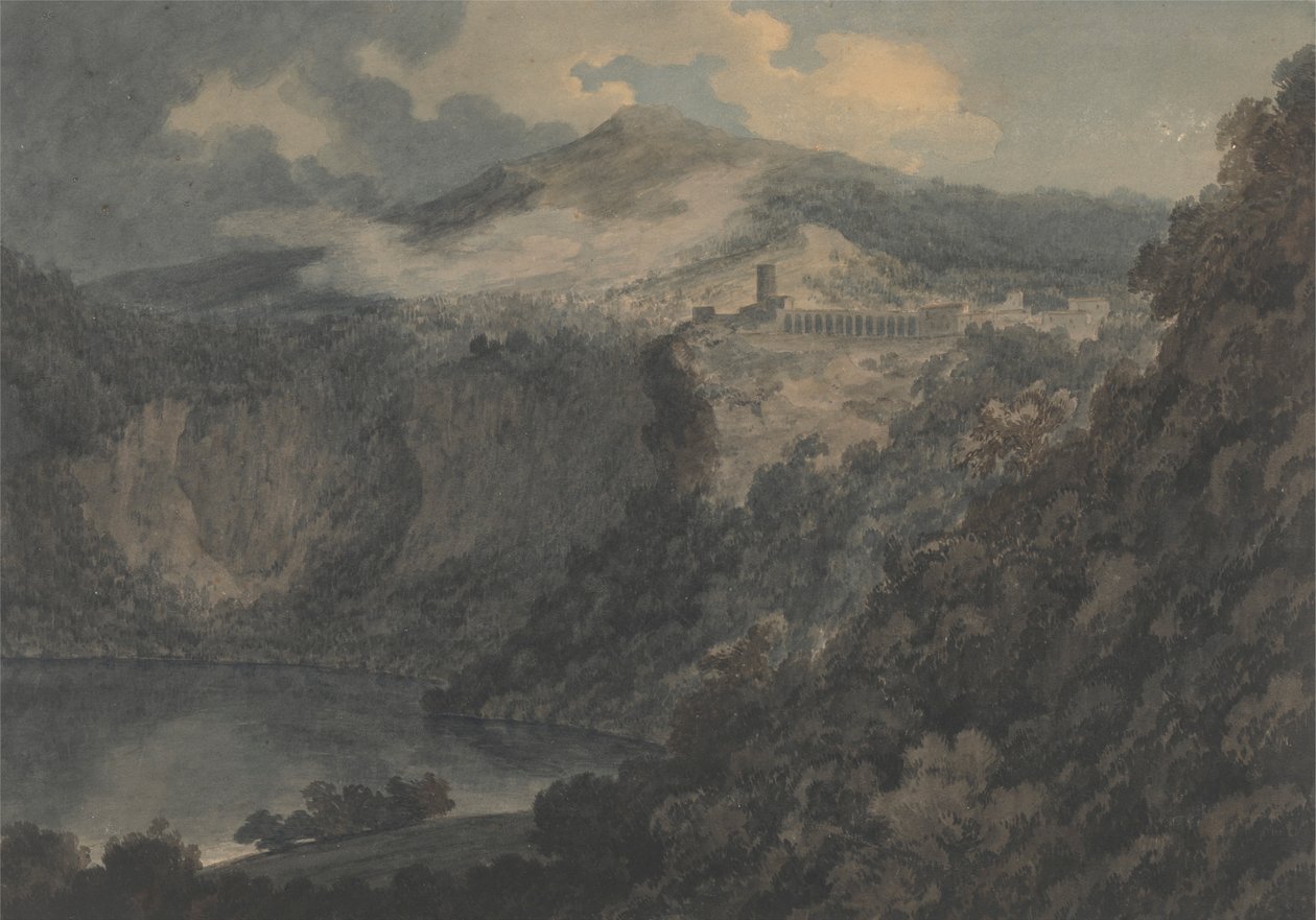 Het Meer en de Stad van Nemi door John Robert Cozens