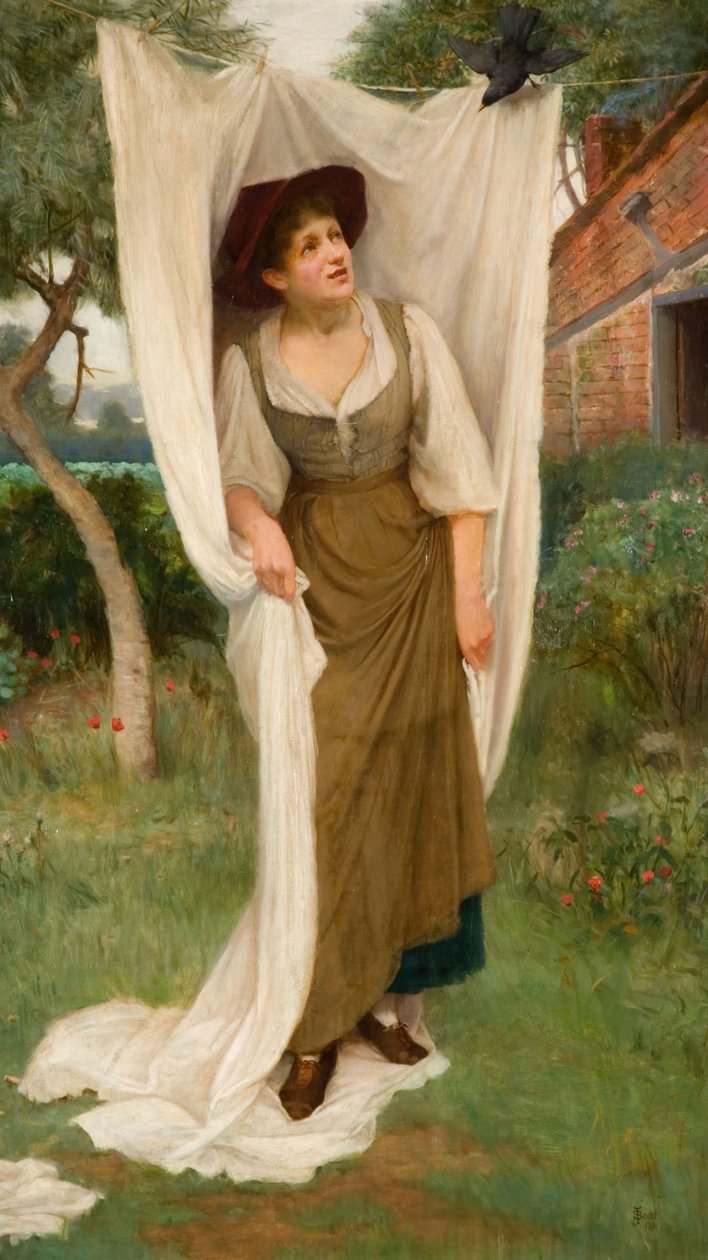Wasvrouw geschrokken door een merel, 1891 door John Scott