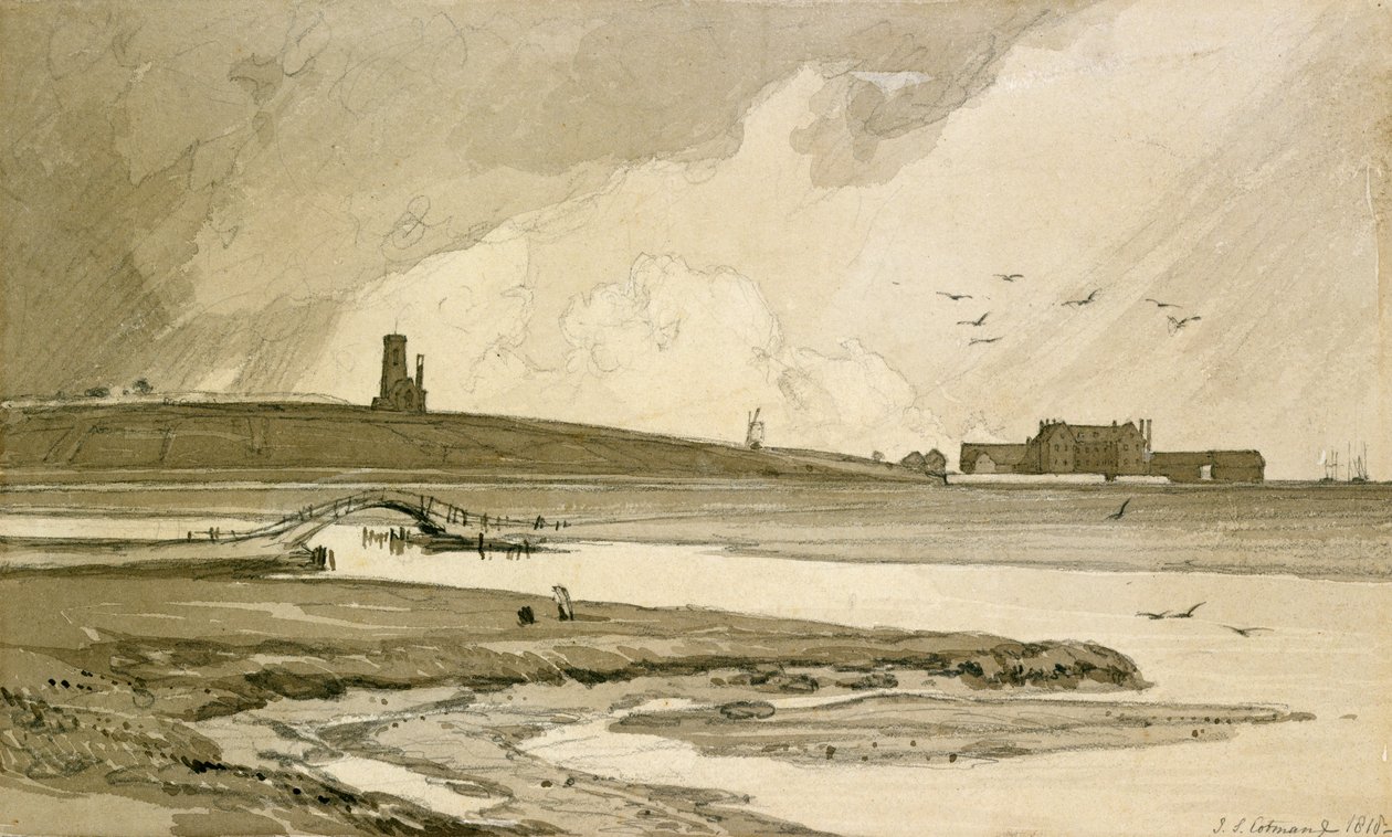 Blakeney Kerk en Wiveton Hall, 1818 door John Sell Cotman