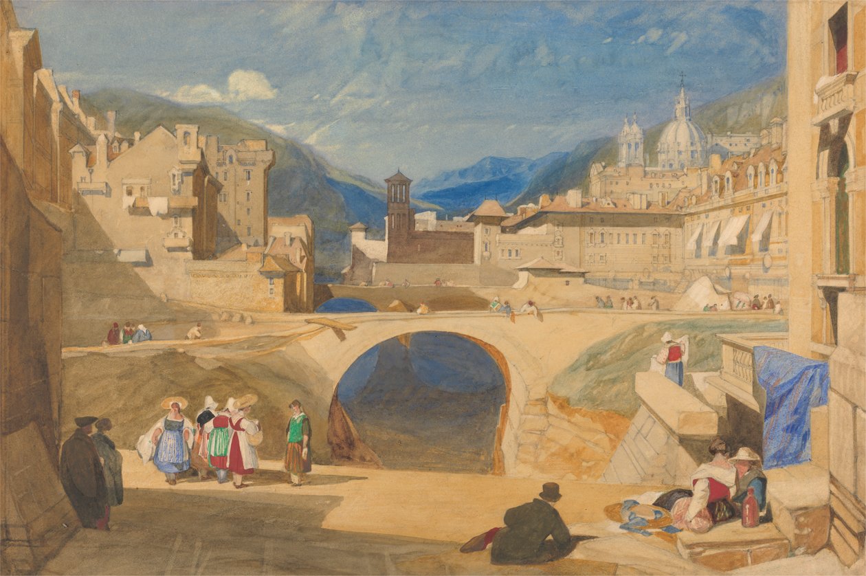 Brug in een Continentale Stad door John Sell Cotman