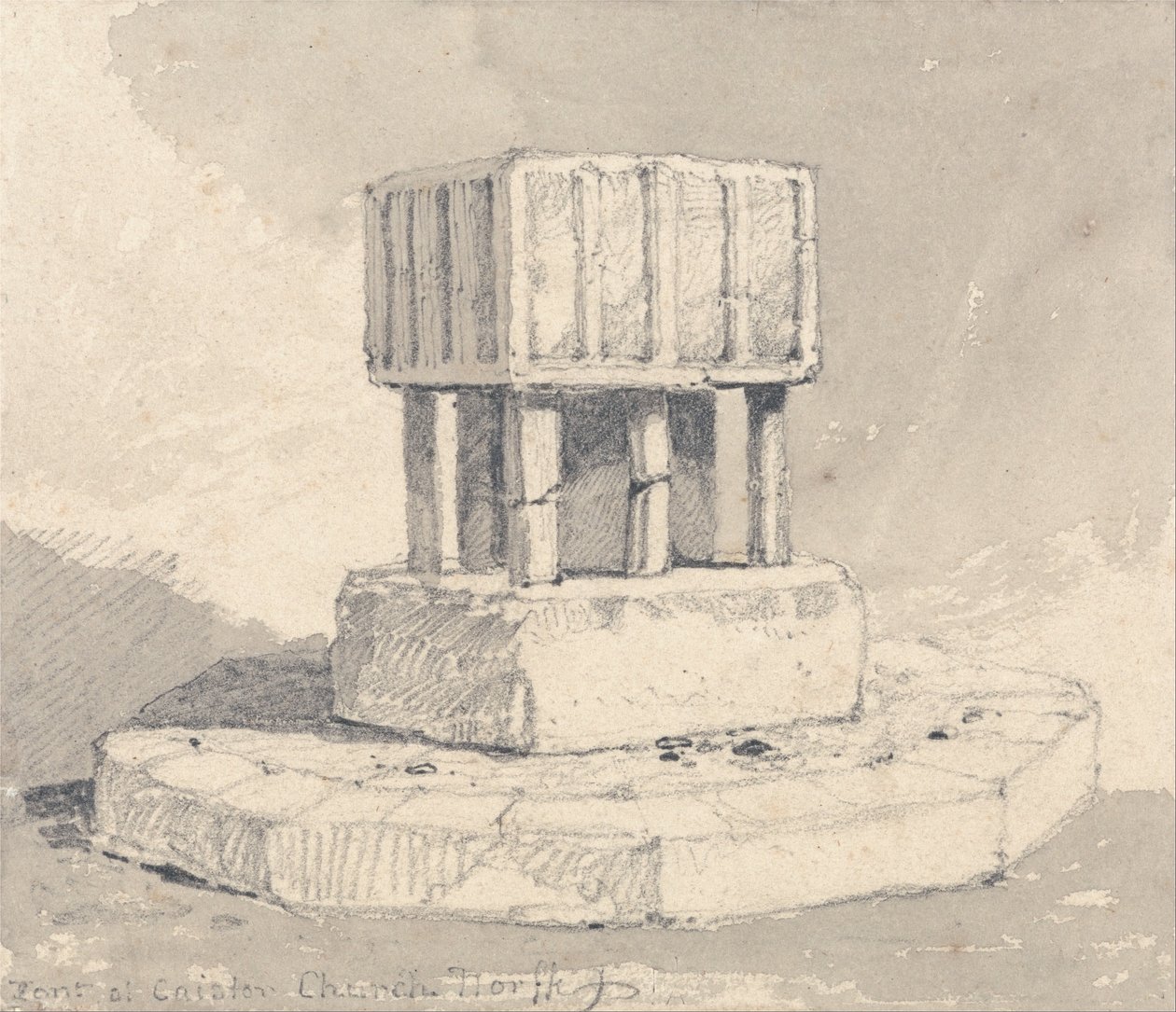 Doopvont in de kerk van Caister, Norfolk door John Sell Cotman