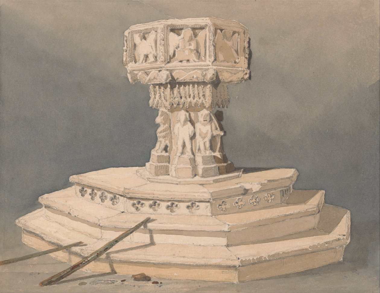 Doopvont in de kerk van Happisburgh, Norfolk door John Sell Cotman