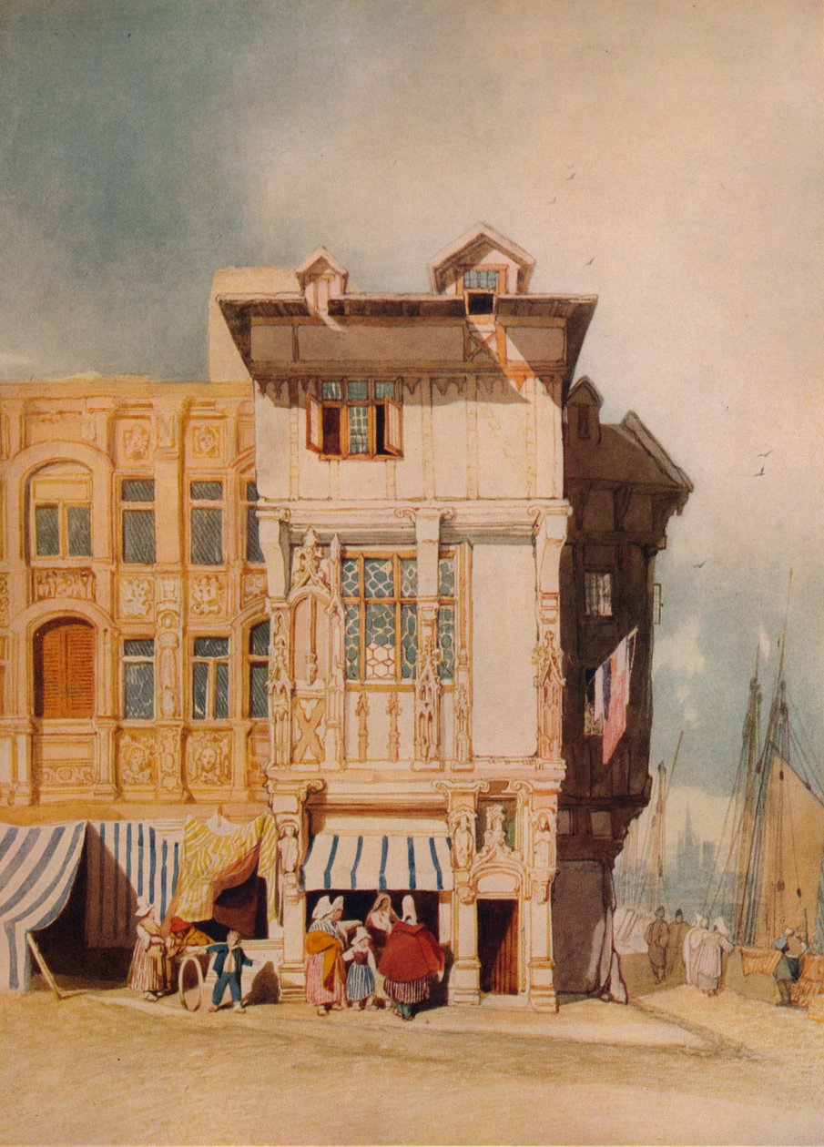 Oude huizen, met figuren, ca. 1836 door John Sell Cotman