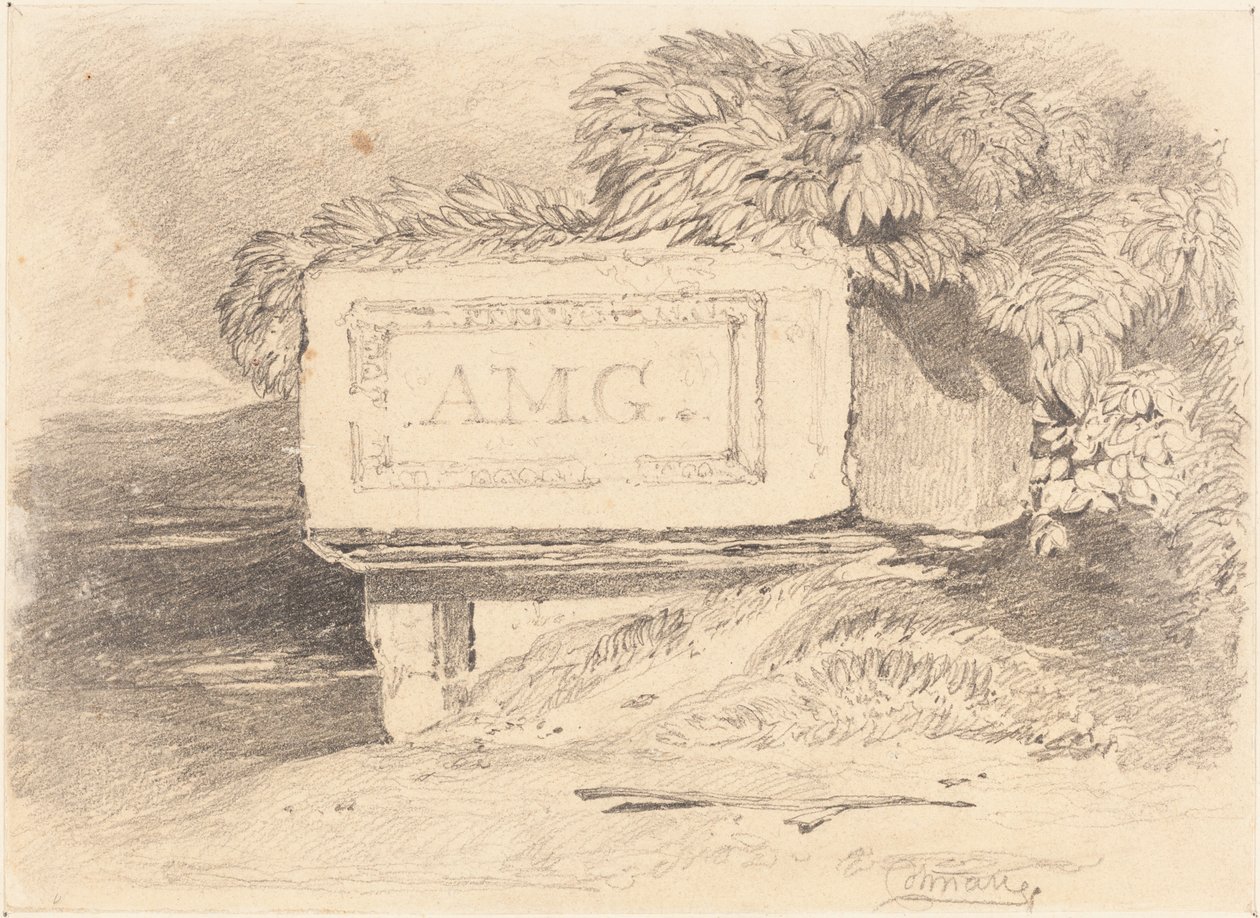 Verwoest graf met inscriptie "A.M.G." door John Sell Cotman