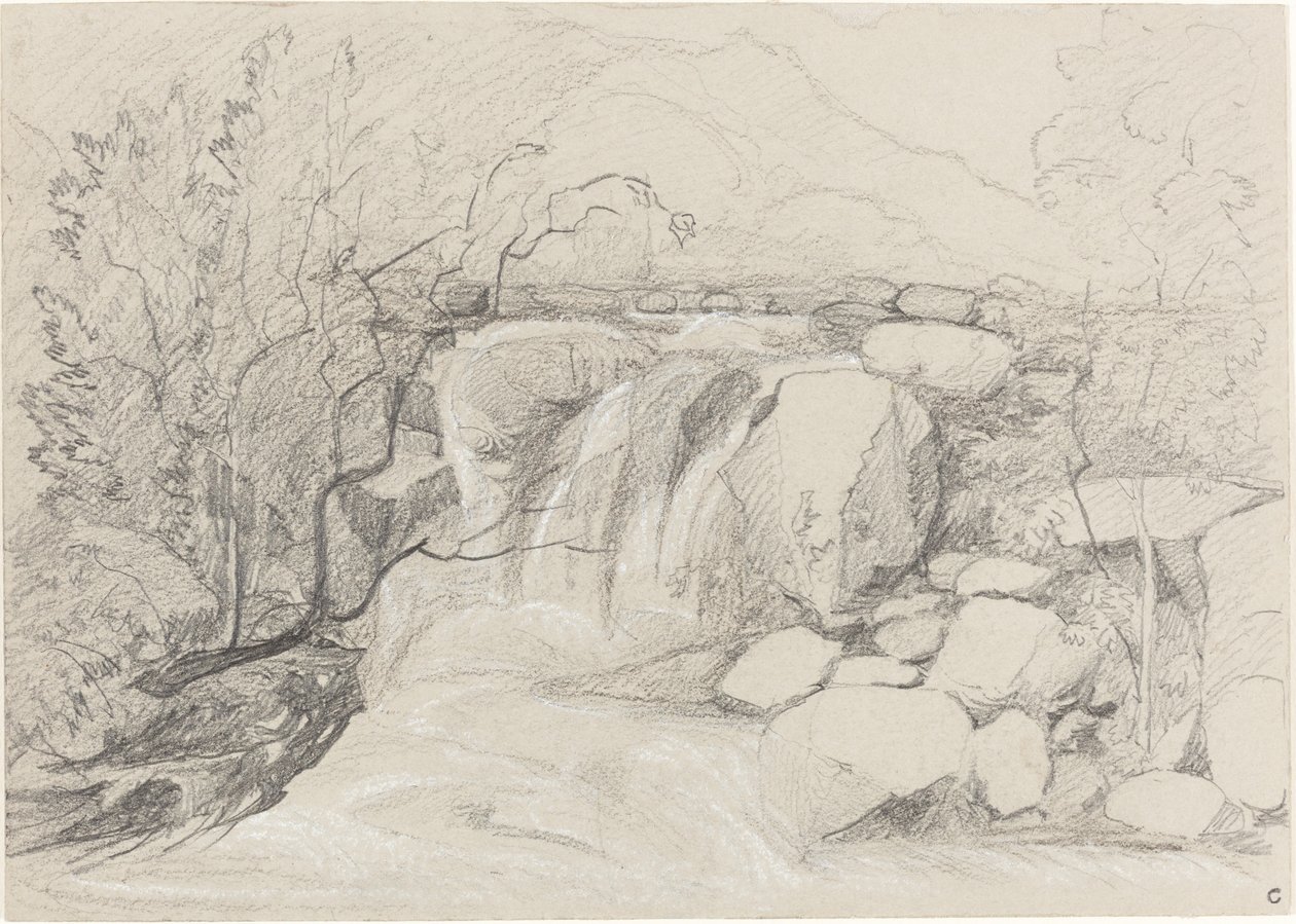 Waterval met rotsen door John Sell Cotman