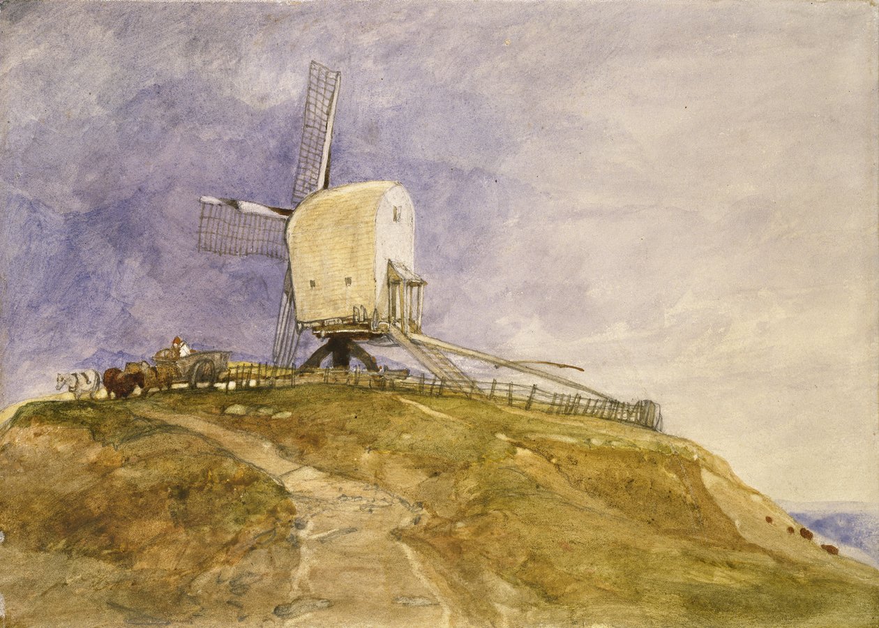 Molen op een heuvel, 19e eeuw door John Sell Cotman