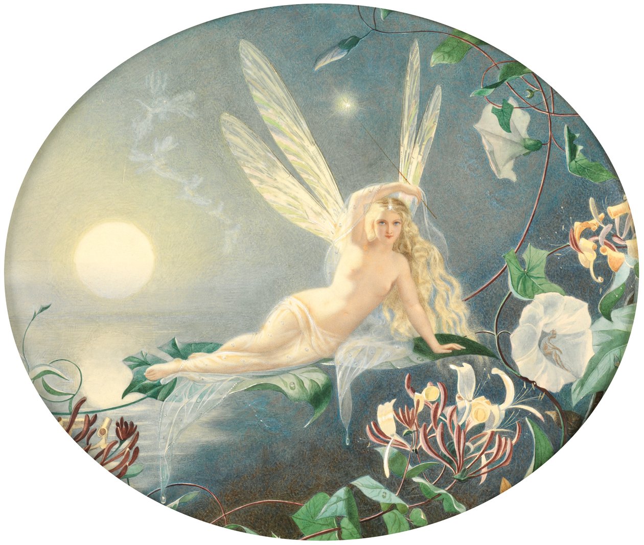 Fee Rustend op een Blad, c.1860 door John Simmons