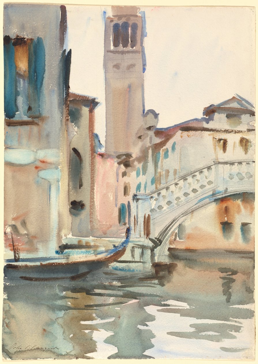 Een brug en campanile, Venetië, 1902-1904 door John Singer Sargent