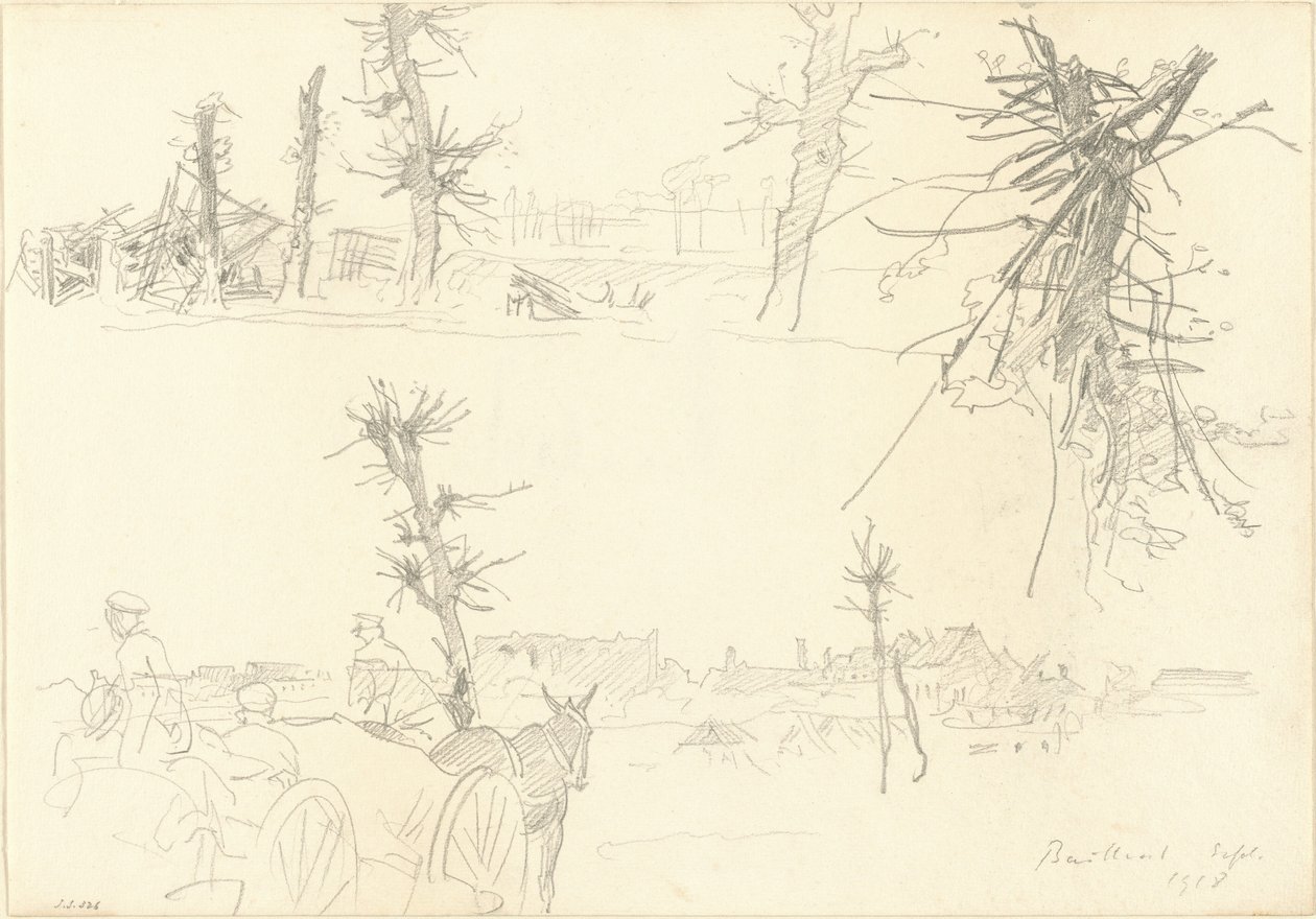 Soldaten in een Verwoest Landschap [recto] door John Singer Sargent