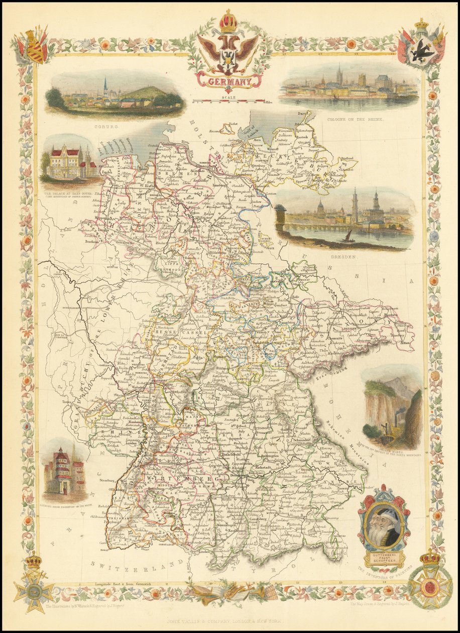 1851 kaart van Duitsland door John Tallis