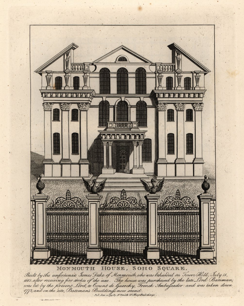 Monmouth House, Soho Square, gesloopt in 1773 door John Thomas Smith