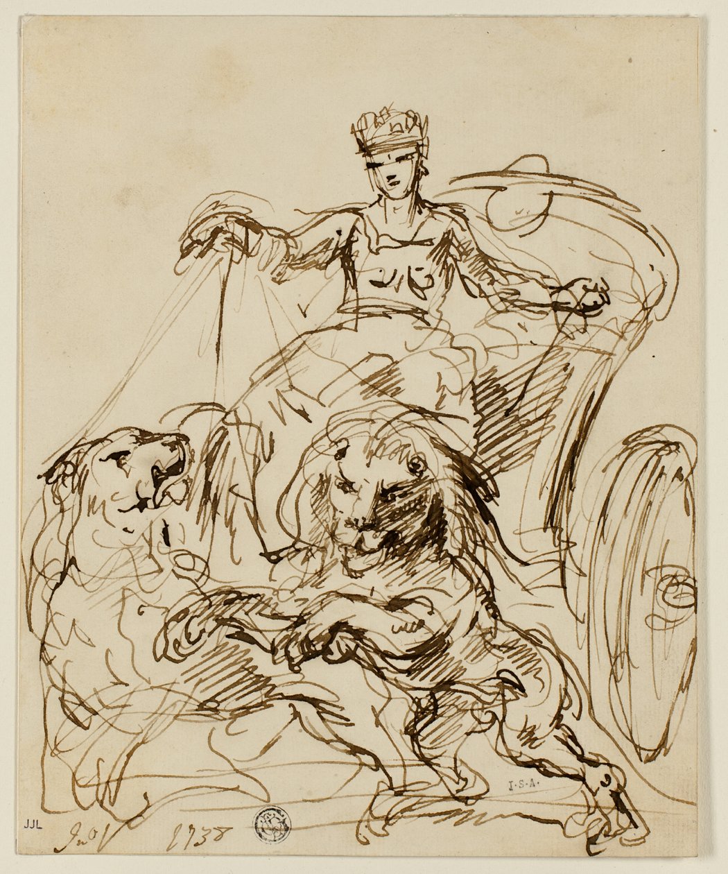 Cybele op een door leeuwen getrokken wagen door John Vanderbank