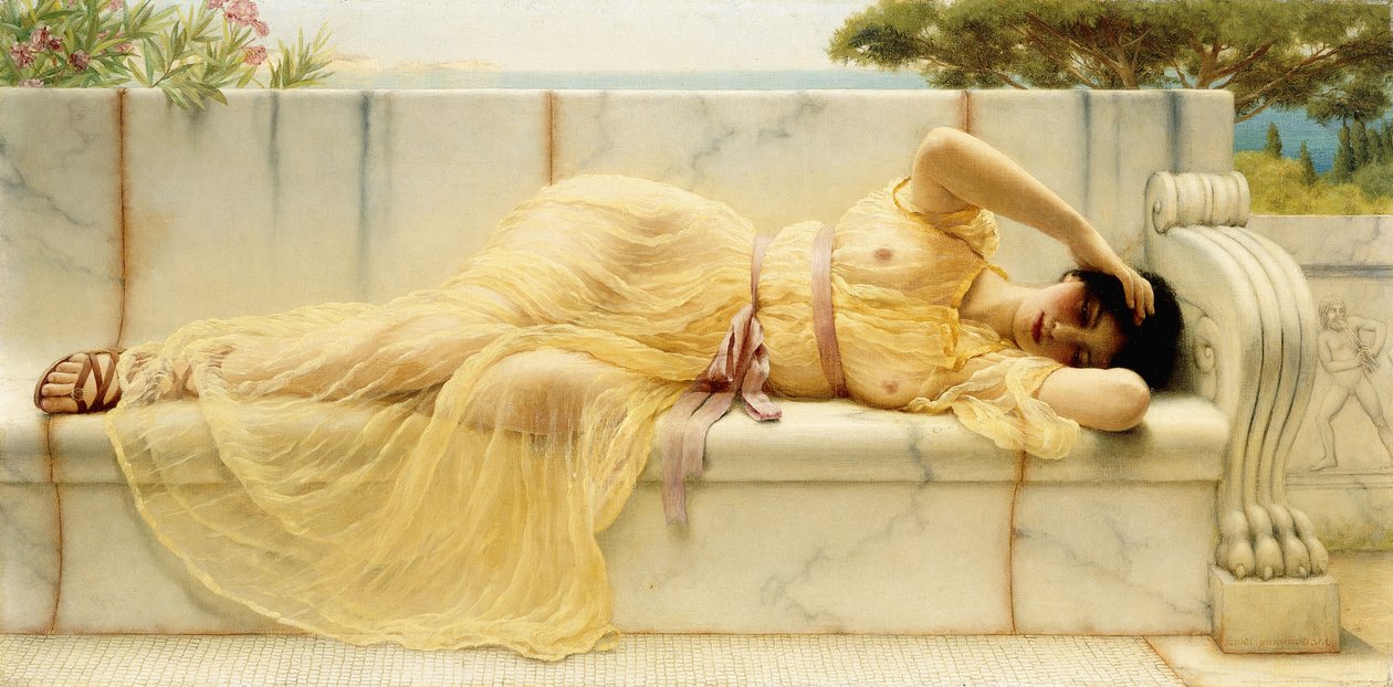 Meisje in gele draperie, 1901 door John William Godward