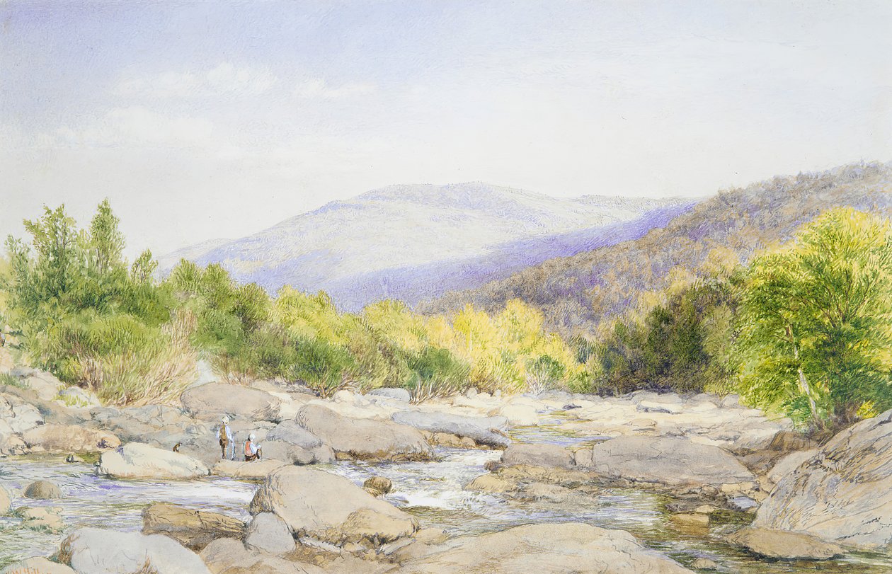Landschap: Uitzicht op Catskill Creek door John William Hill