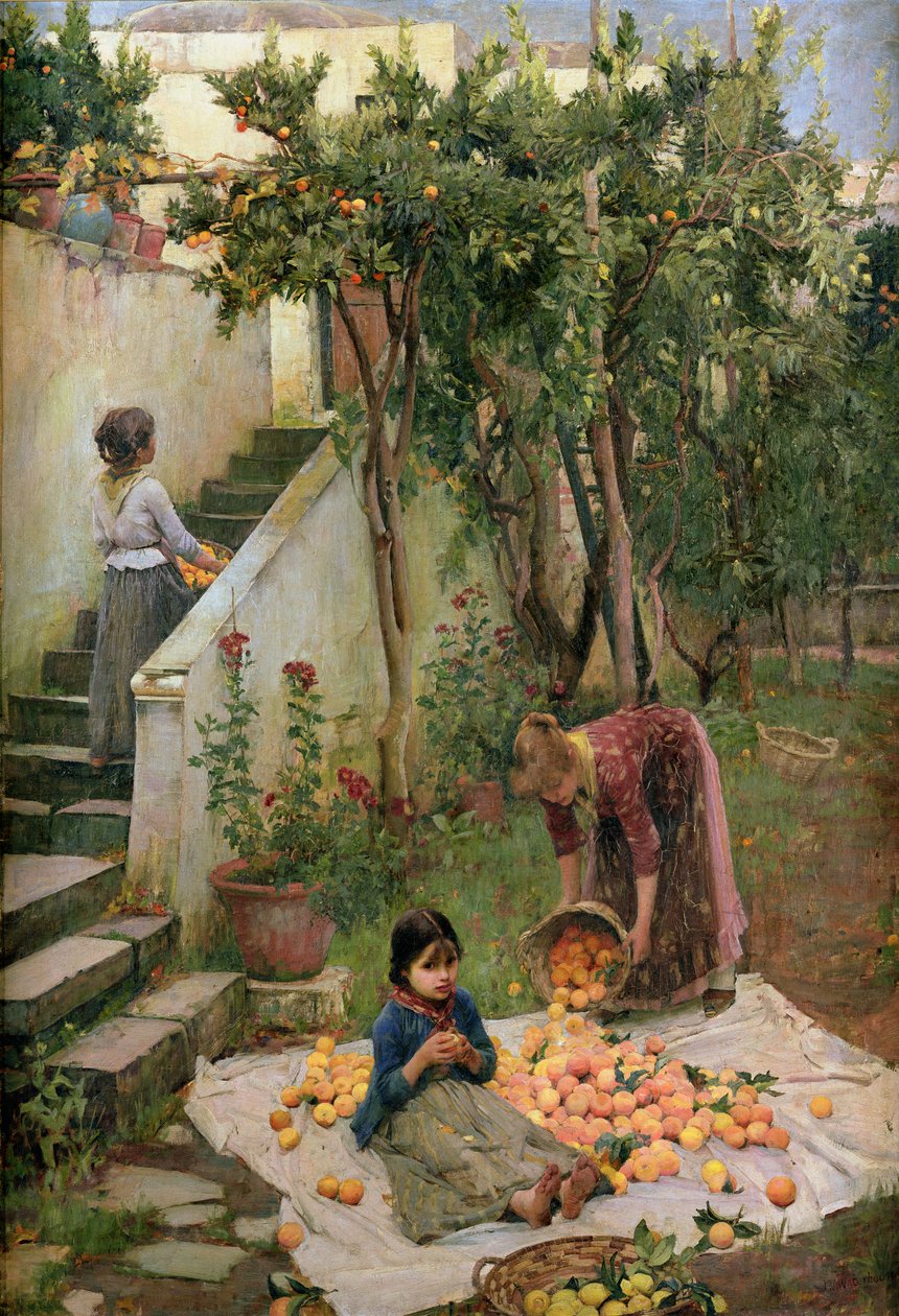De sinaasappelplukkers door John William Waterhouse