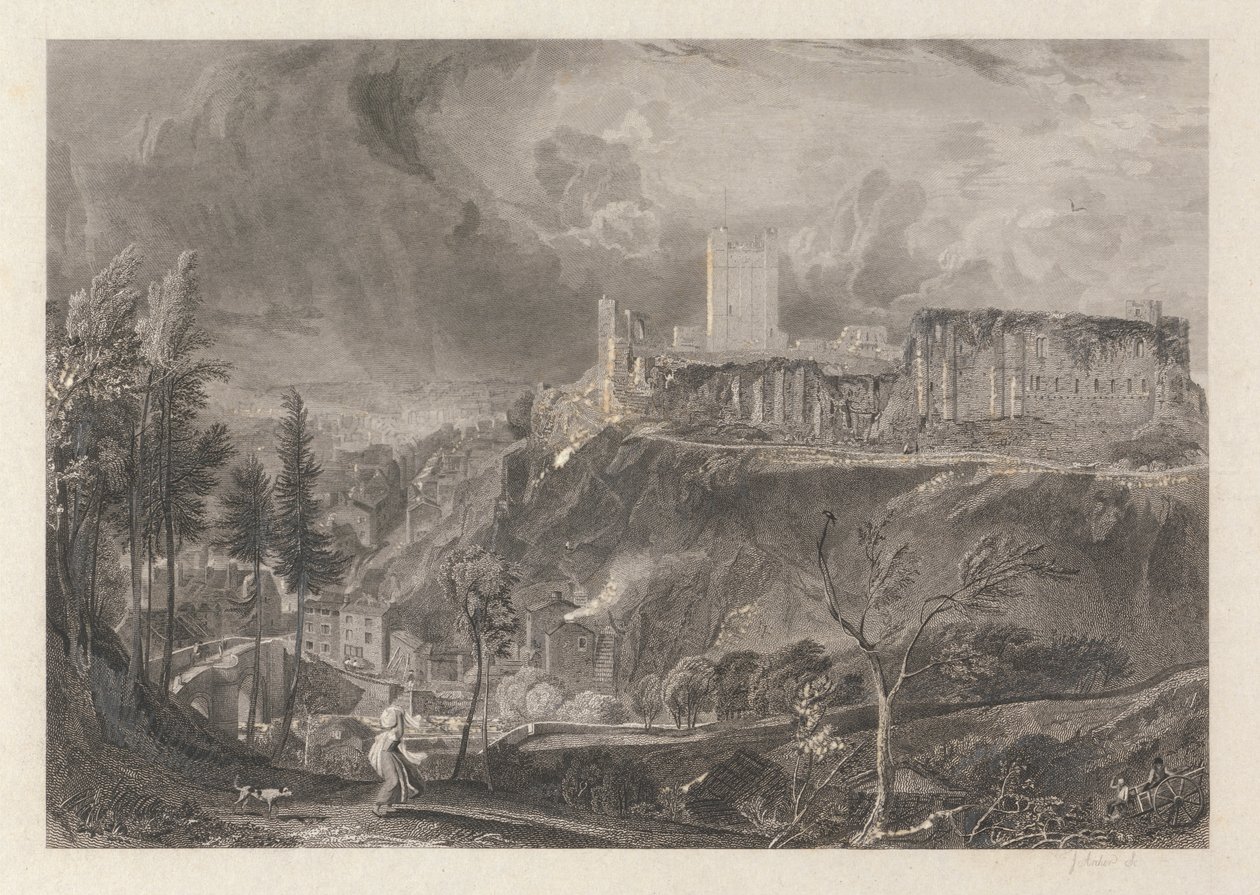Richmondshire Castle en stad door John Wykeham Archer