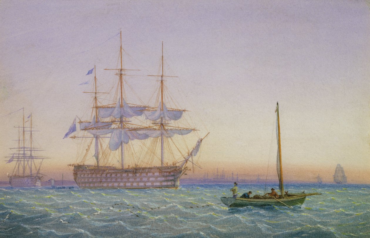 H.M. fregatten voor anker door John and William Joy