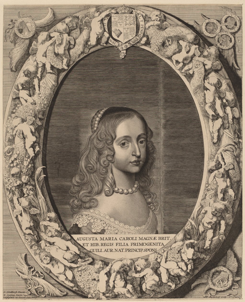 Mary I Stuart door Jonas Suyderhoff after Gerrit van Honthorst