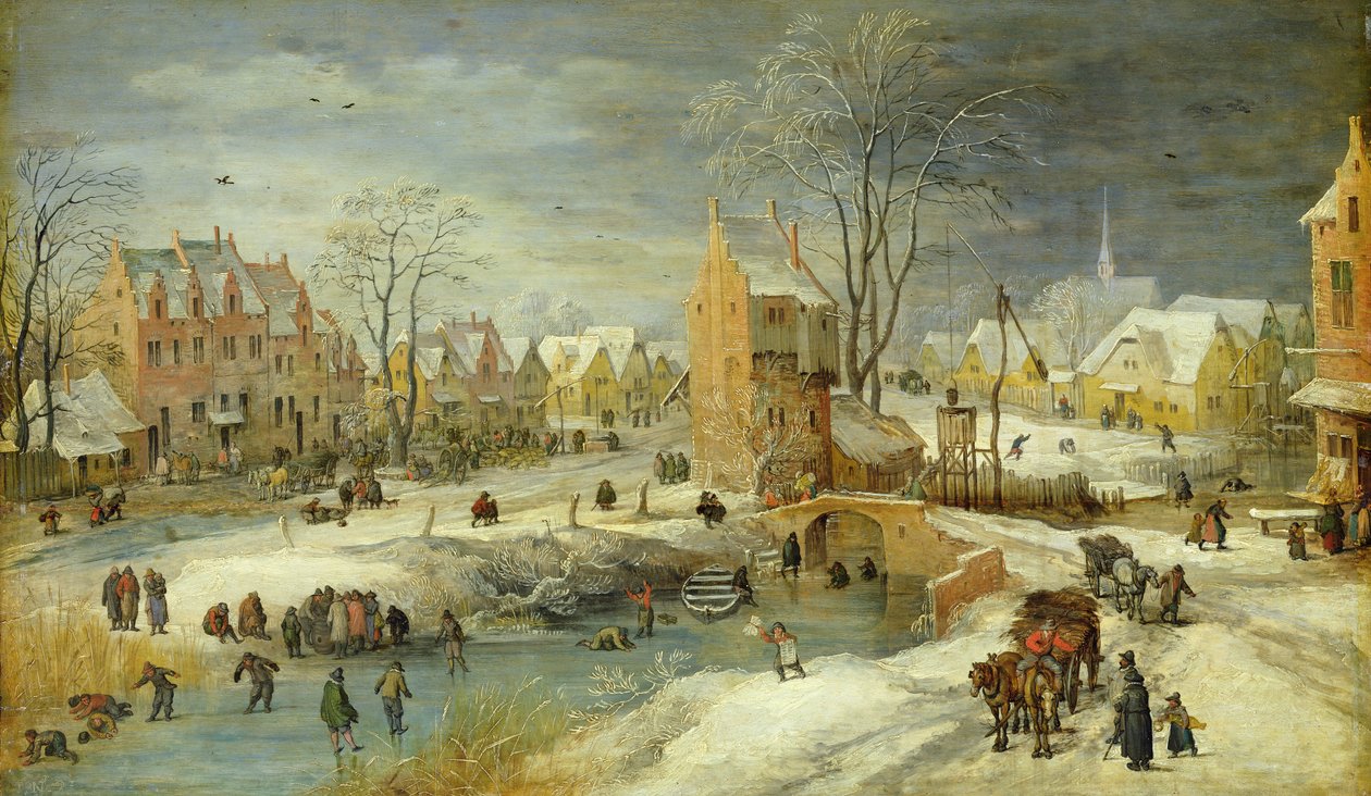 Dorp in de winter door Joos or Josse de Momper