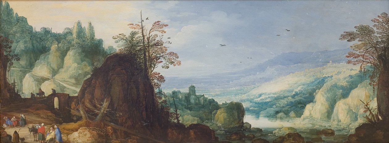 Berglandschap met een rivier door Joos de II Momper