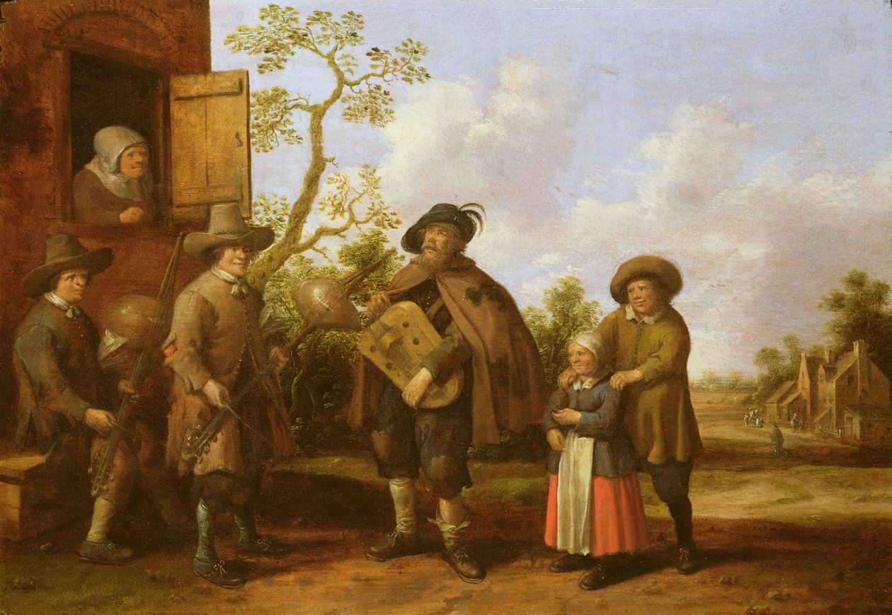 Dorpsscène met Muzikanten, 1659 door Joost Cornelisz. Droochsloot