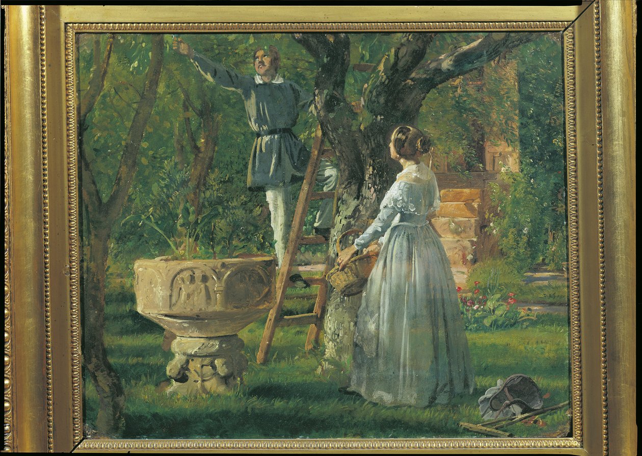 Tuin in Ringsted met een oude doopvont, 1850 door Jorgan Roed
