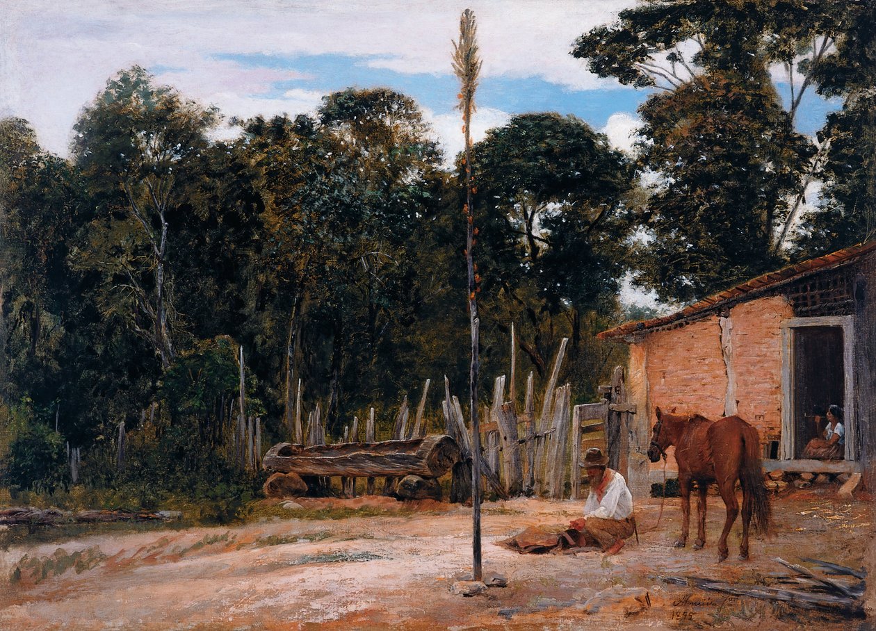Het Aanspannen van het Zadel door José Ferraz de Almeida Júnior