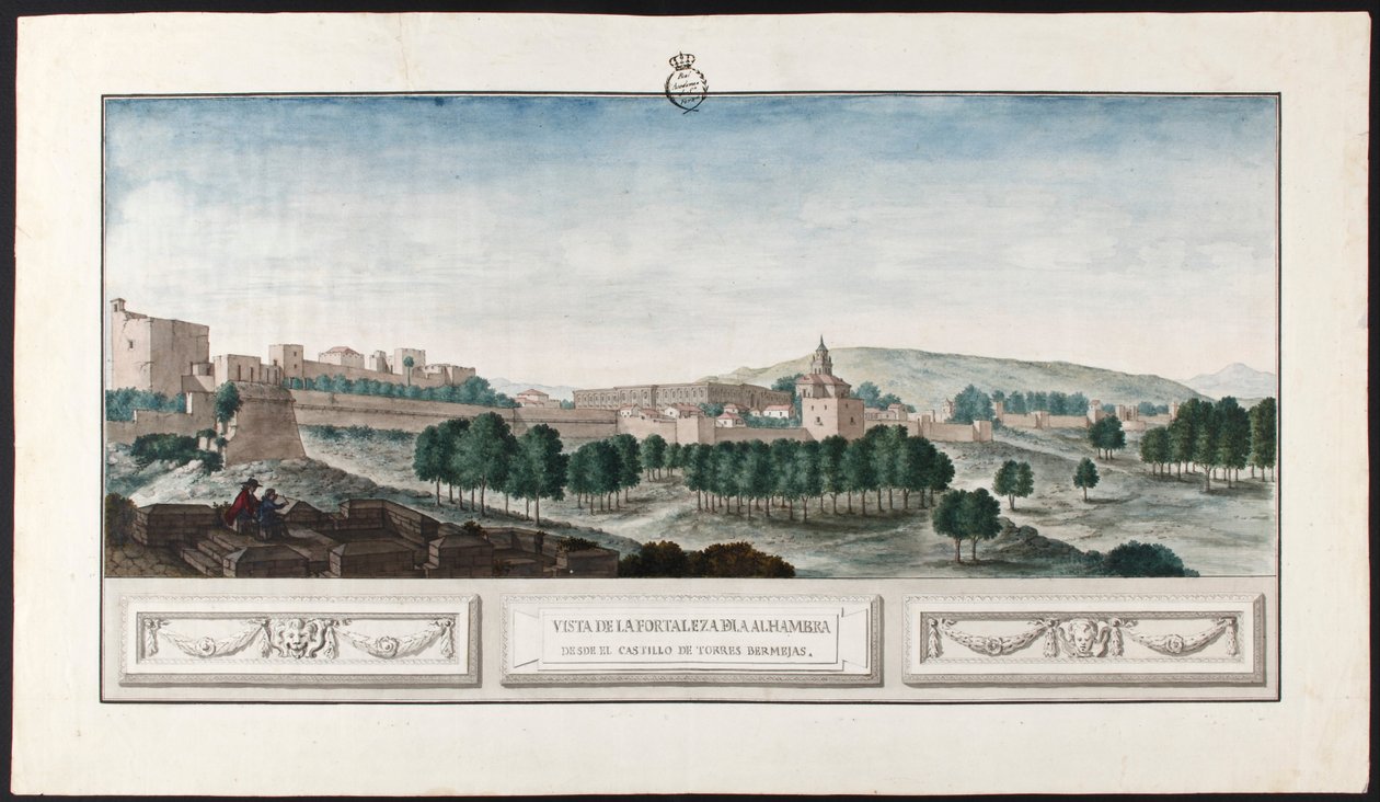 Uitzicht op het Alhambra in Granada door José de Hermosilla