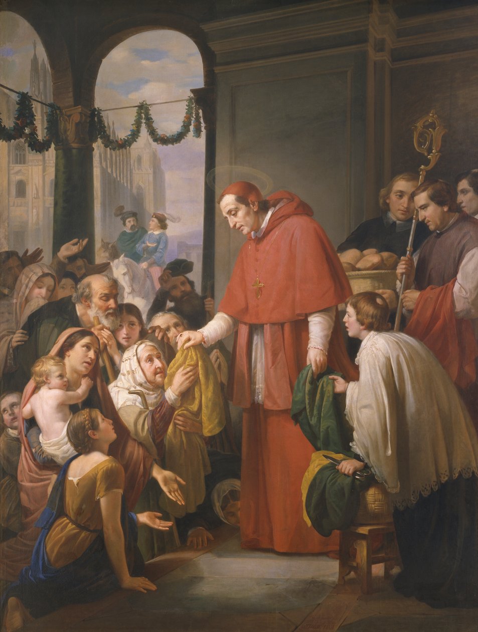 St. Charles Borromeo, aartsbisschop van Milaan, deelt aalmoezen uit aan de armen, 1853 door José Salomé Pina