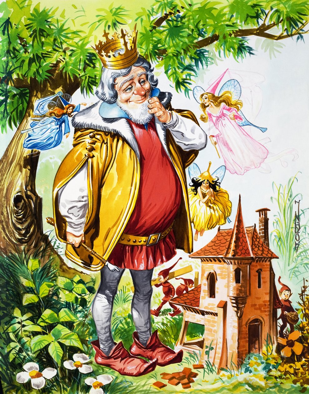 Koningen met feeën (gouache op papier) door Jose Ortiz
