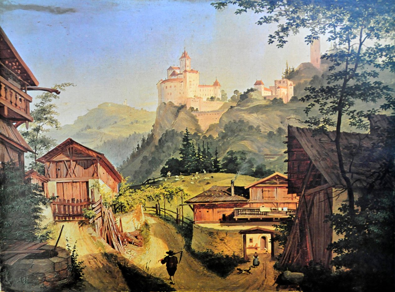 Waidbruck met Trostburg op de achtergrond door Josef Arnold derJüngere