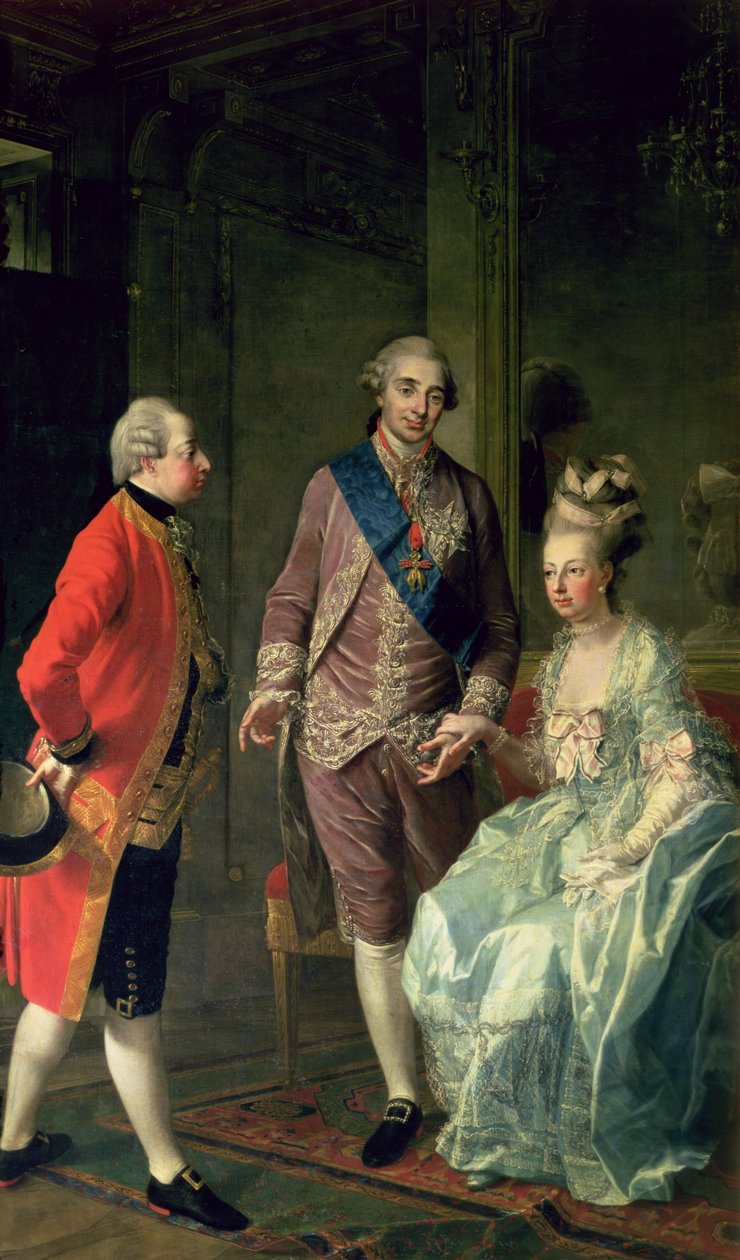 Aartshertog Maximiliaan Franz bezoekt Marie Antoinette (1755-93) en Lodewijk XVI (1754-93) ca. 1775 door Josef Hauzinger