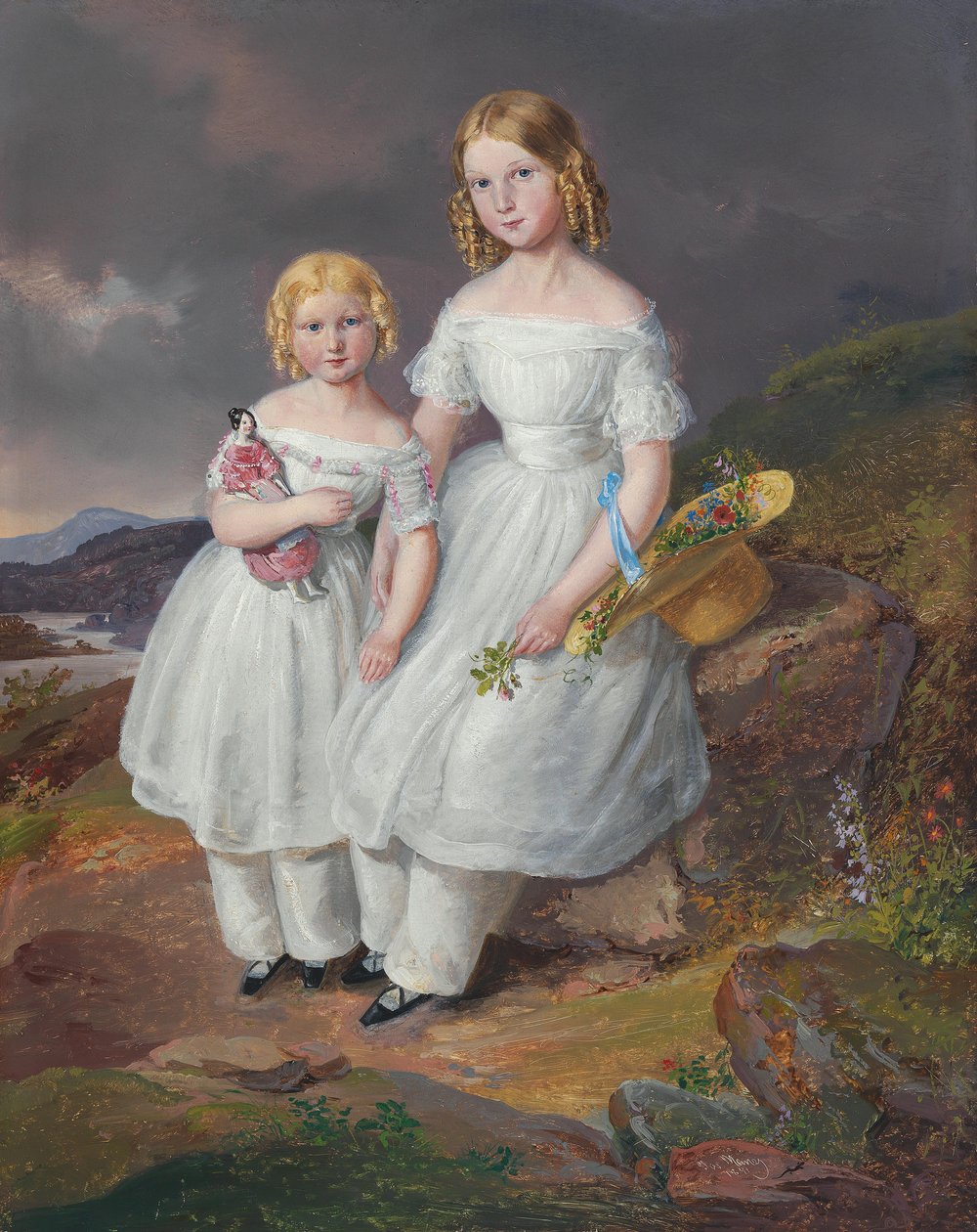 Portretten van Franziska gravin Kolowrat-Krakowsky geboren 5 juli 1835 en Seraphine gravin Kolowrat-Krakowsky geboren 28 augustus 1838 door Josef Mánes