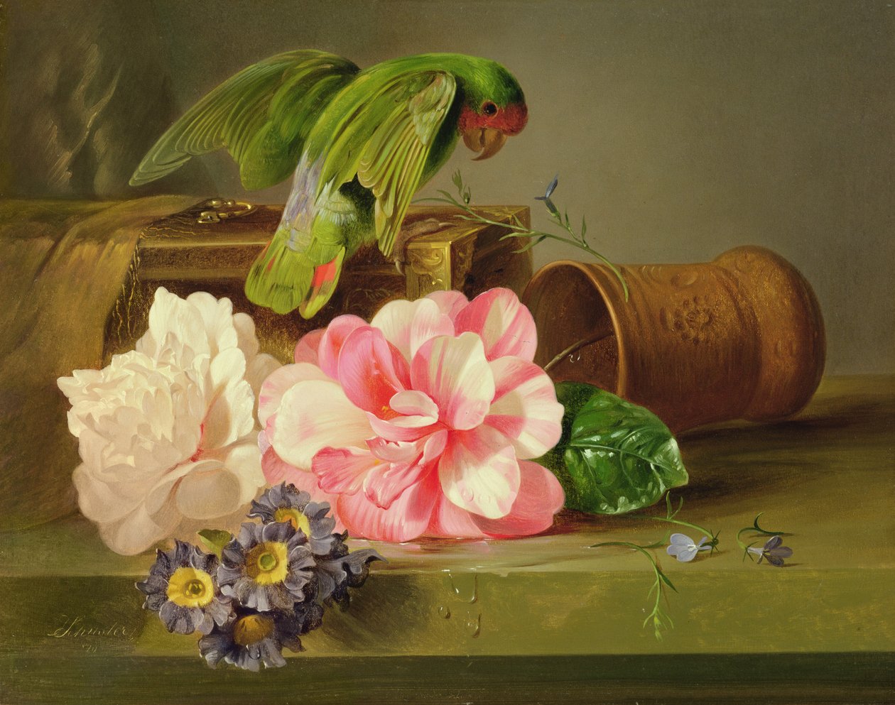 Stilleven met papegaai, 1879 door Josef Schuster