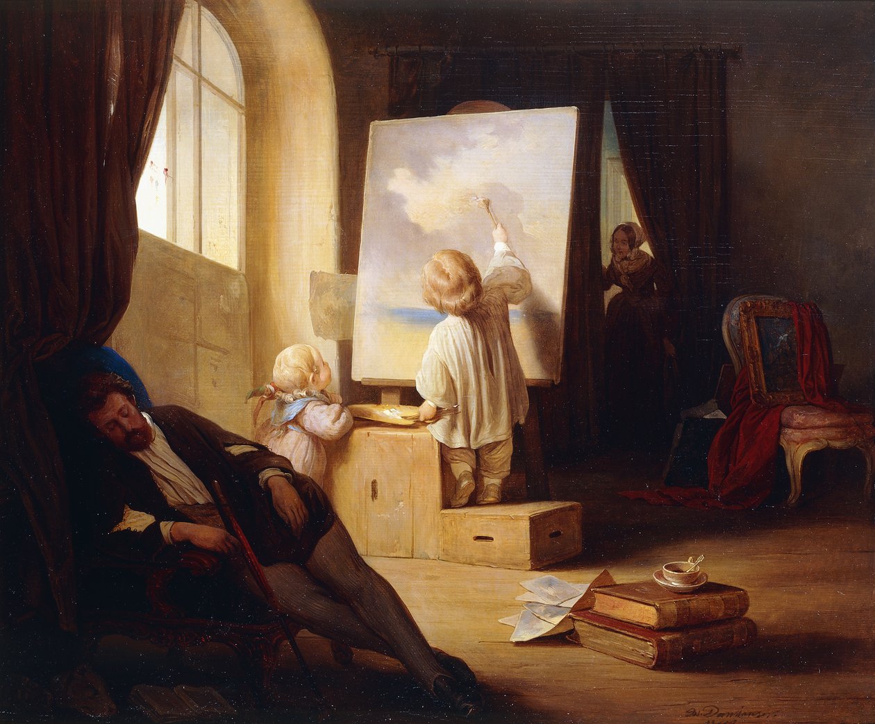 De slapende schilder, 1841 door Josef Danhauser