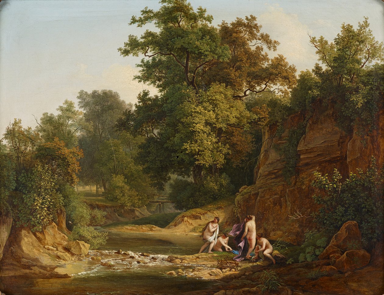 Landschap met baders door Josef Feid
