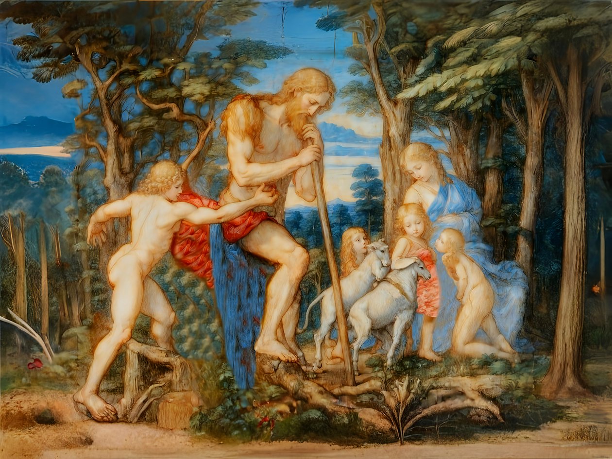 Adam, Eva en familie door Josef Johann Michel