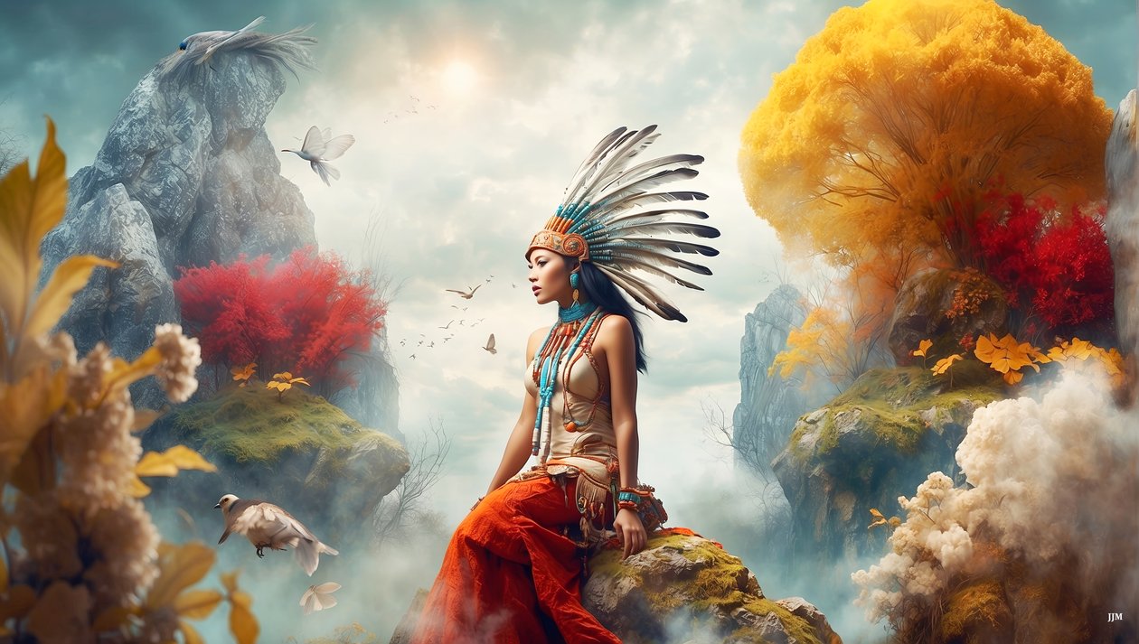 Droomachtige scène Native American 01 door Josef Johann Michel