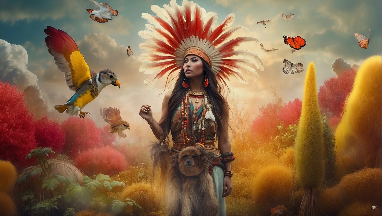 Droomachtige scène Native American 03 door Josef Johann Michel