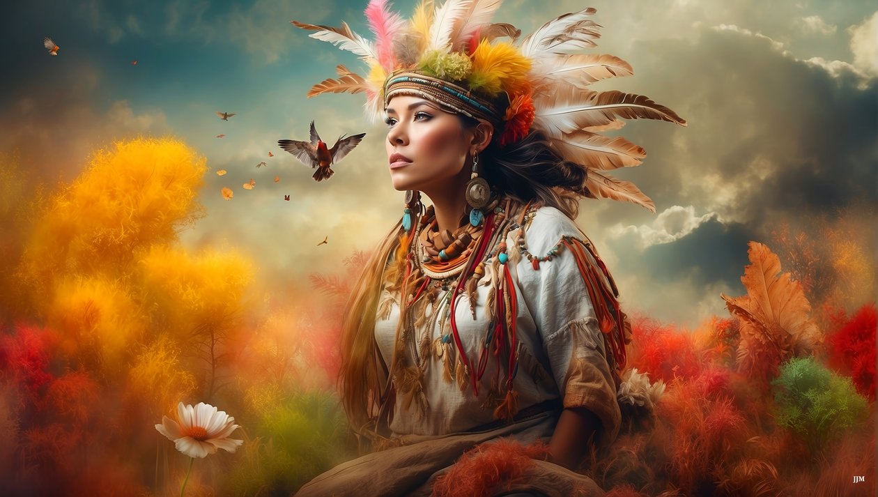 Droomachtige scène Native American 04 door Josef Johann Michel