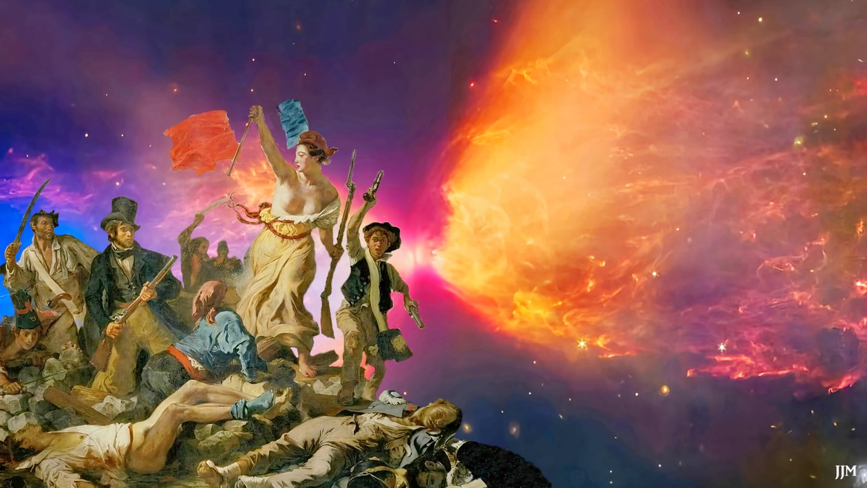 JJM-hercreatie: Delacroix-F_De Vrijheid voor het Volk+JWST door Josef Johann Michel