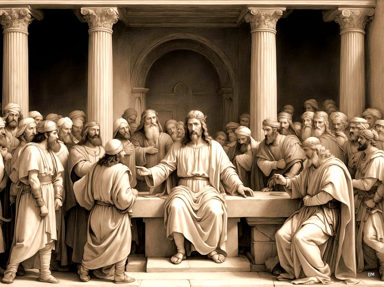 Jezus leert in de tempel door Josef Johann Michel