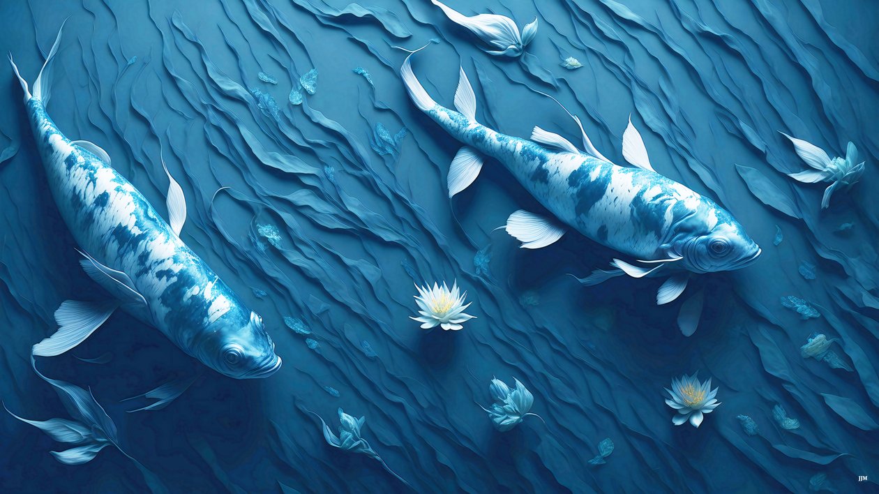 Koi-Karper blauw _03 door Josef Johann Michel